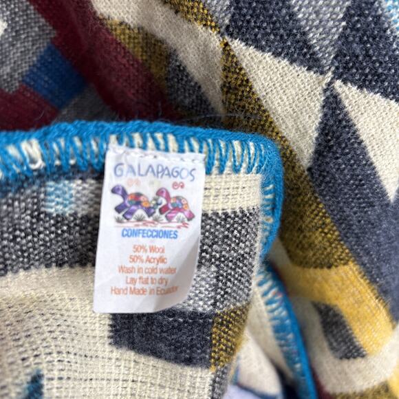 Galapagos Confecciones Colorful Handmade Poncho O/S Aztec Geometric Wool Blend - Picture 11 of 11